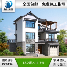 中式風格三層帶車庫別墅設計圖紙及效果圖_農(nóng)村三層房屋設計圖紙,鼎川建筑
