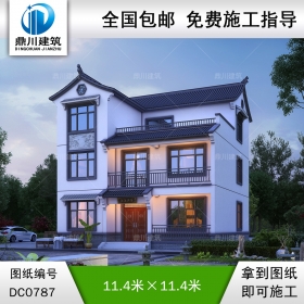 三層中式風格別墅效果圖及施工圖_新農(nóng)村別墅設計圖紙,鼎川建筑